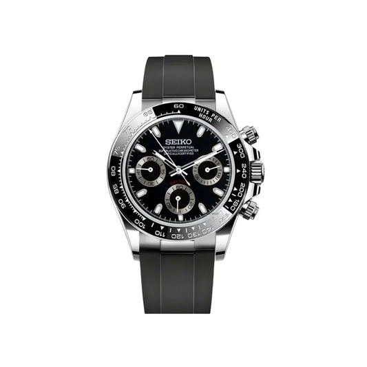 SEIKO MOD DAYTONA BLACK (BLACK RUBBER STRAP)
