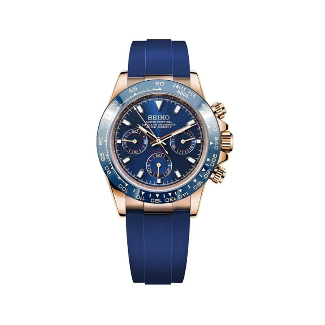 SEIKO MOD DAYTONA ROSE GOLD BLUE (BLUE RUBBER STRAP)