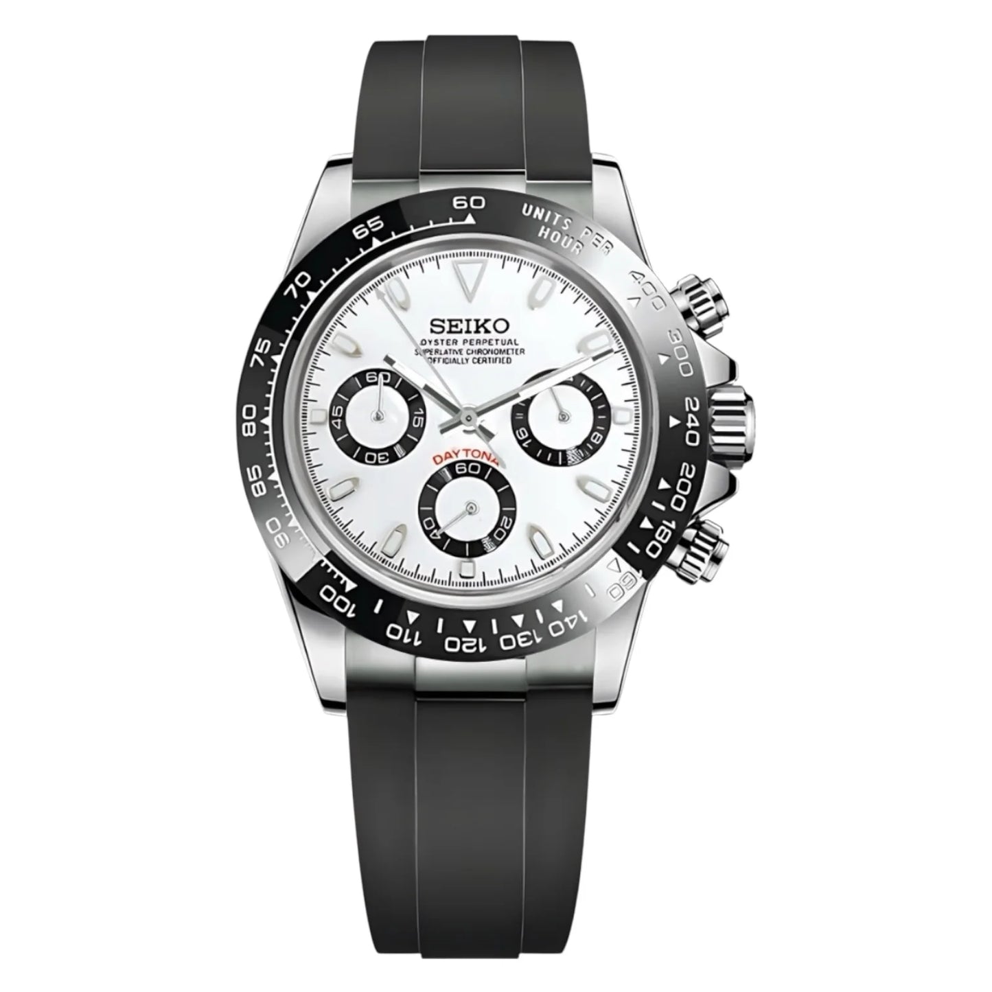 SEIKO MOD DAYTONA PANDA (BLACK RUBBER STRAP)