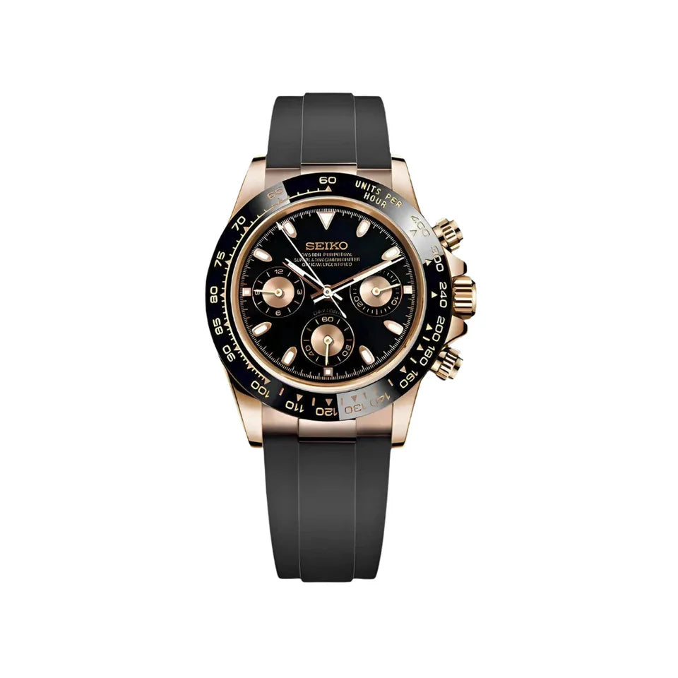 SEIKO MOD DAYTONA ROSE GOLD (BLACK RUBBER STRAP)