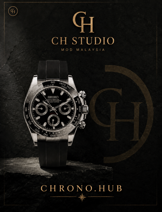 SEIKO MOD DAYTONA BLACK (BLACK RUBBER STRAP)