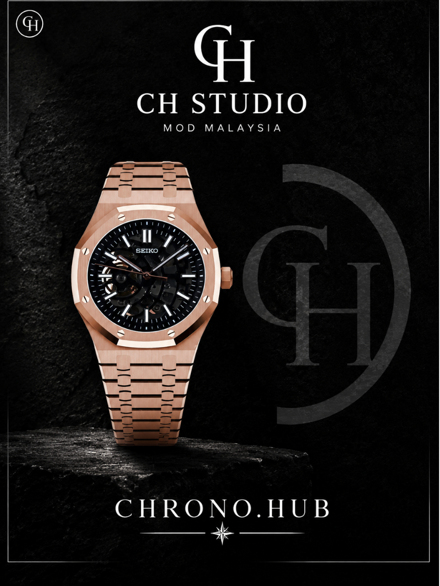 SEIKO MOD ROYAL OAK SKELETON ROSE GOLD