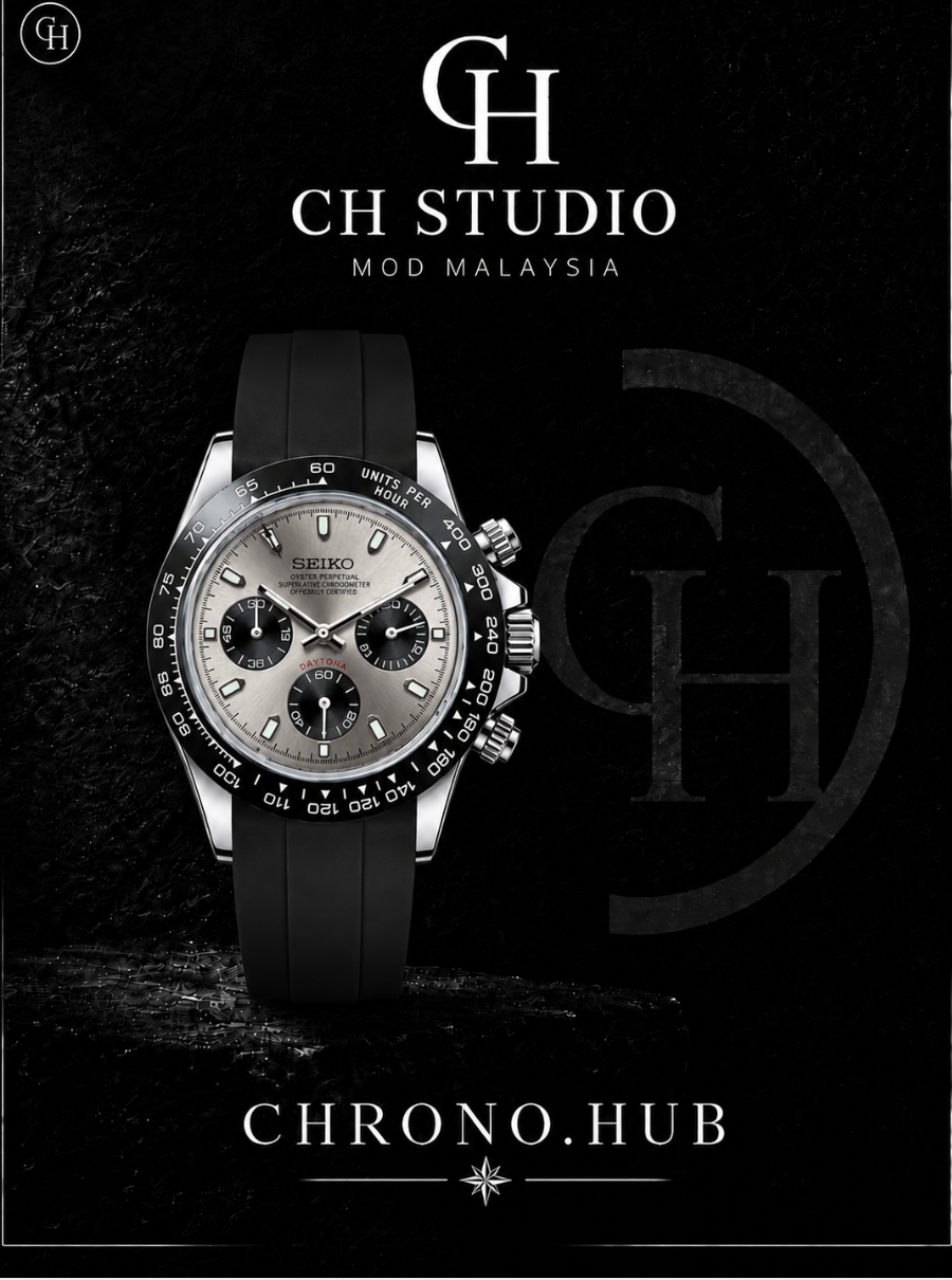 SEIKO MOD DAYTONA GHOST (BLACK RUBBER STRAP)