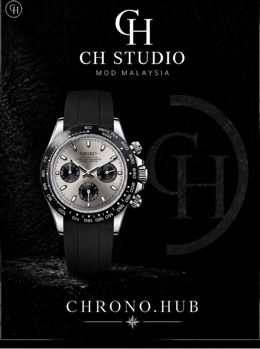 SEIKO MOD DAYTONA GHOST (BLACK RUBBER STRAP)