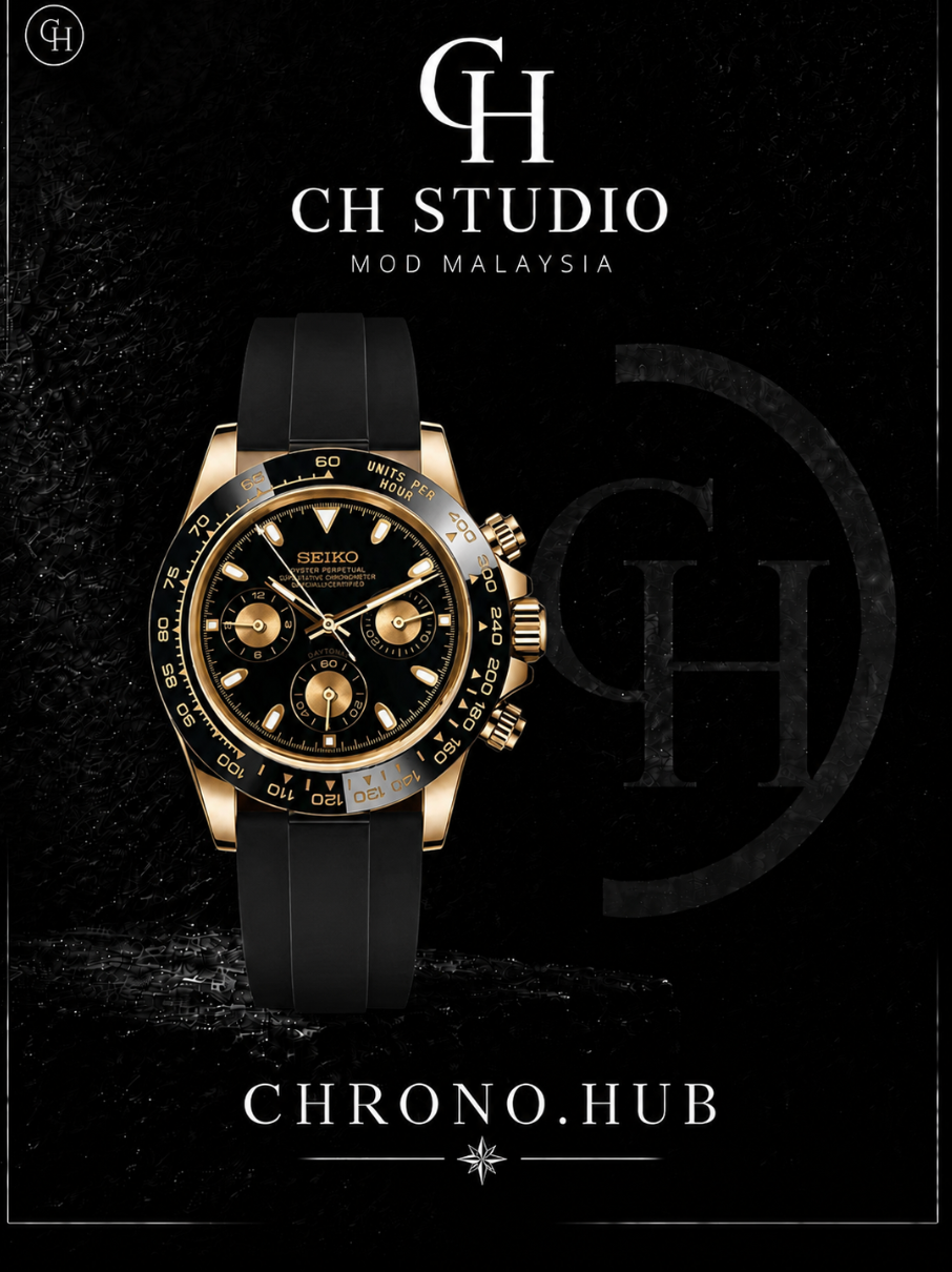 SEIKO MOD DAYTONA ROSE GOLD (BLACK RUBBER STRAP)
