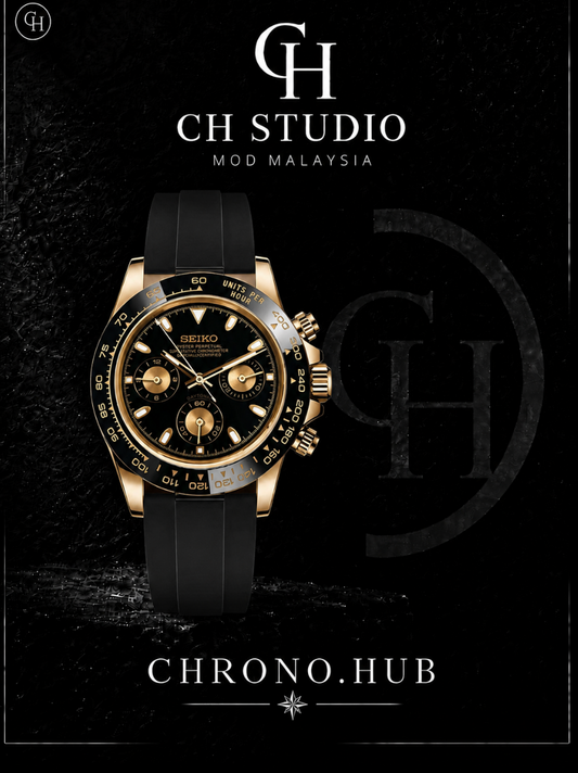 SEIKO MOD DAYTONA ROSE GOLD (BLACK RUBBER STRAP)
