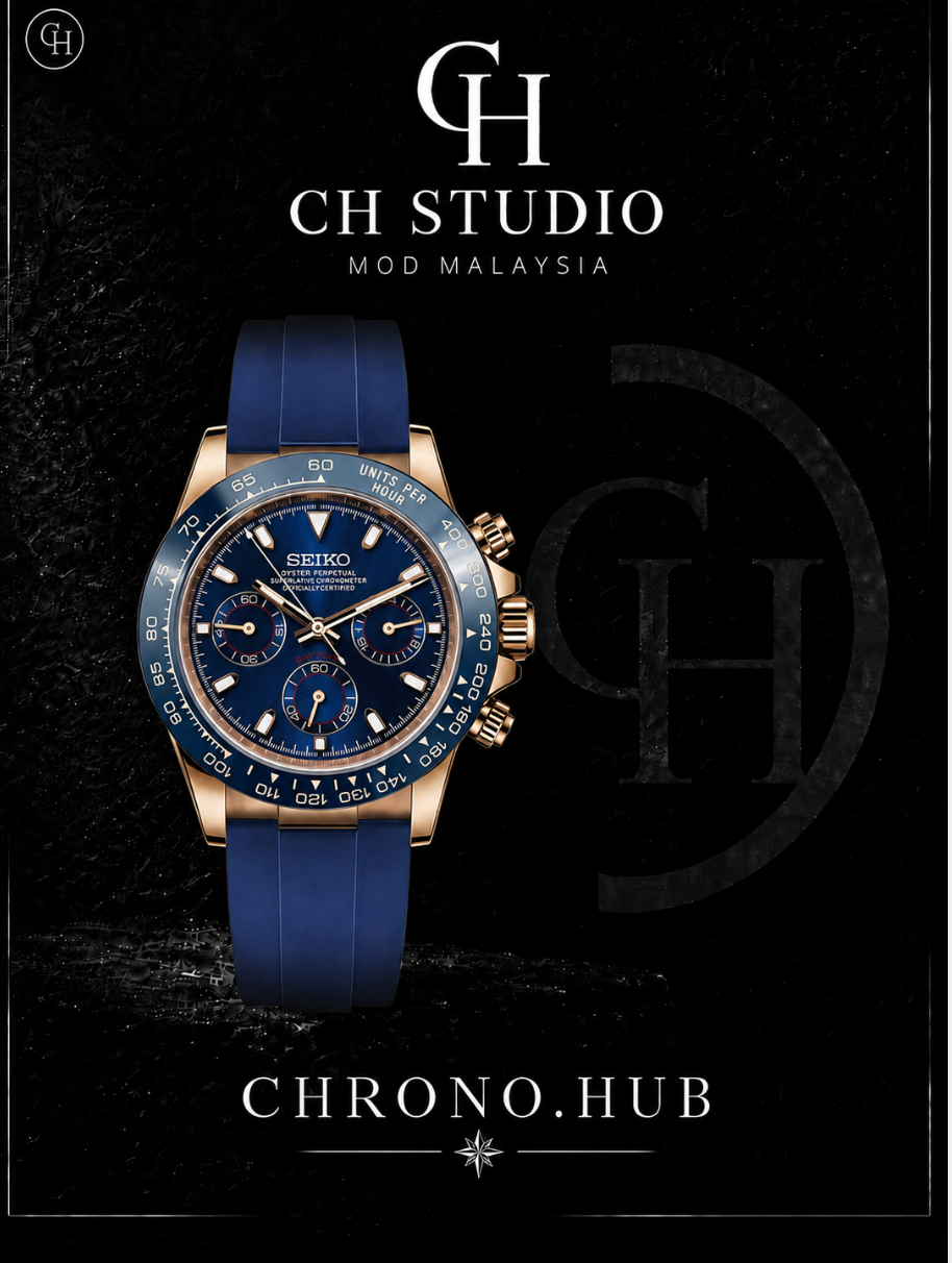 SEIKO MOD DAYTONA ROSE GOLD BLUE (BLUE RUBBER STRAP)