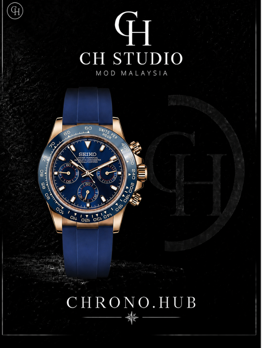 SEIKO MOD DAYTONA ROSE GOLD BLUE (BLUE RUBBER STRAP)