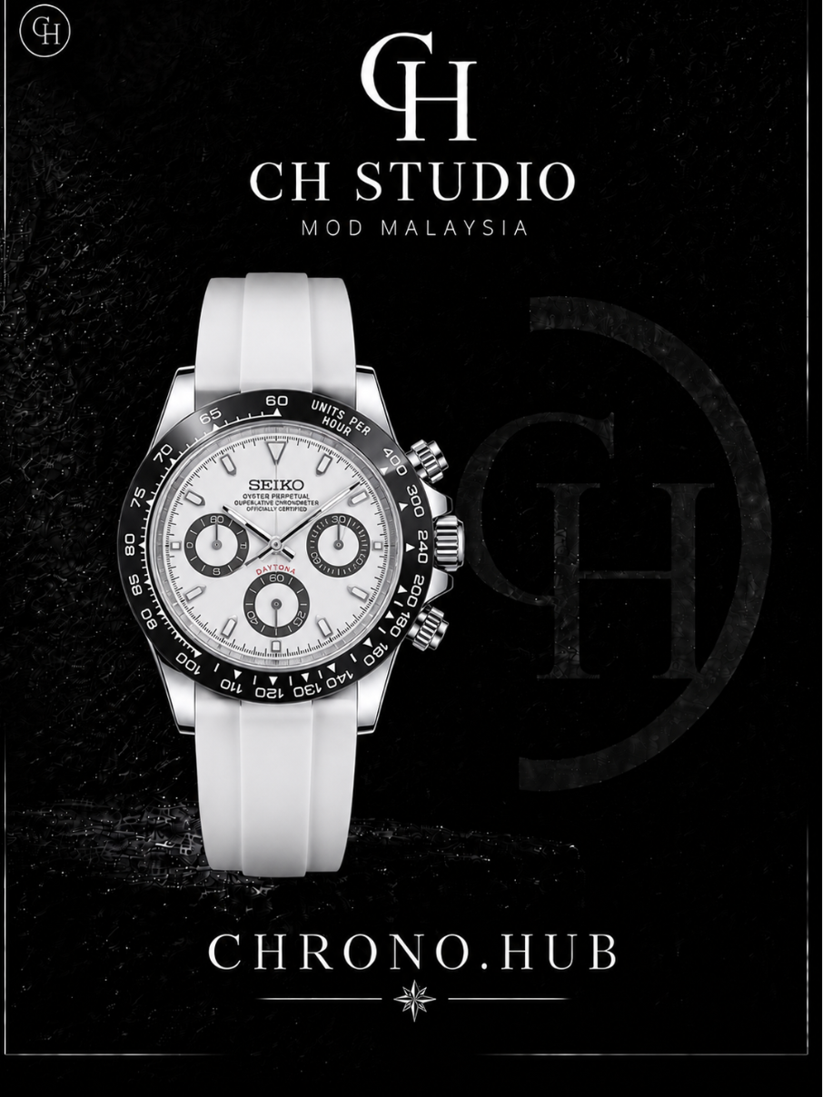 SEIKO MOD DAYTONA PANDA (WHITE RUBBER STRAP)