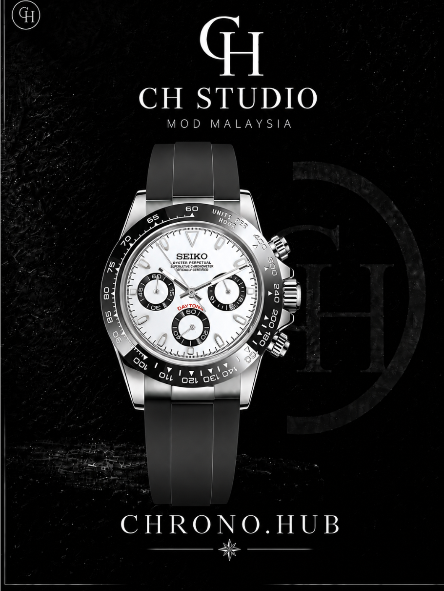 SEIKO MOD DAYTONA PANDA (BLACK RUBBER STRAP)
