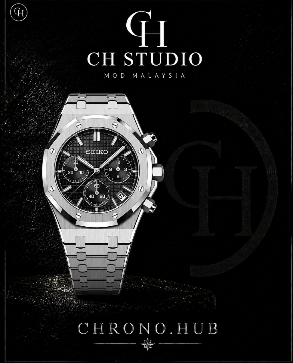 SEIKO MOD ROYAL OAK BLACK DIAL