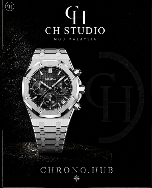 SEIKO MOD ROYAL OAK BLACK DIAL